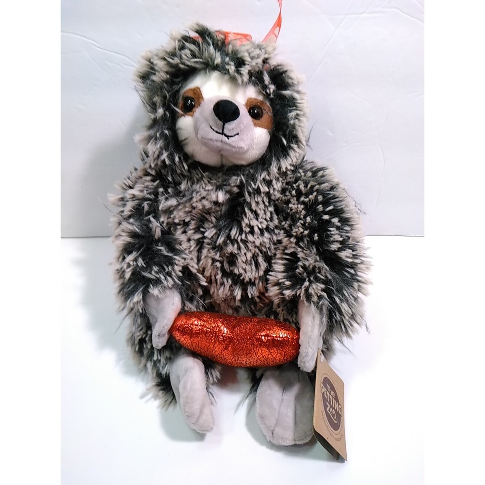 Petting Zoo Sloth holding Heart Fuzzy Soft Fur Frosted Brown Plush Stuffed 14"